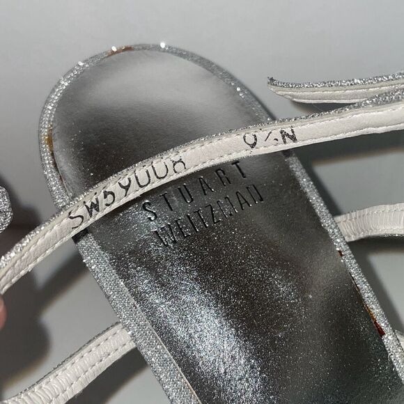 Stuart Weitzman Y2K Silver Slingback Strappy Heeled Sandals 9.5N - Picture 5 of 13